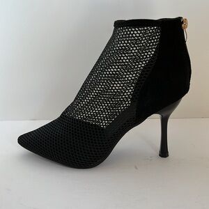 Black Mesh High-Heeled Ankle Boot